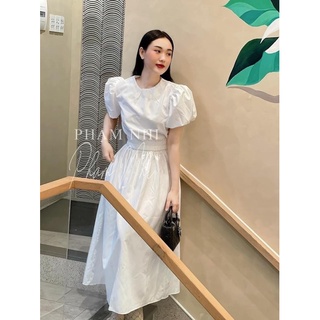 VÁY  CHUN EO TAY BỒNG CỔ DÚM
