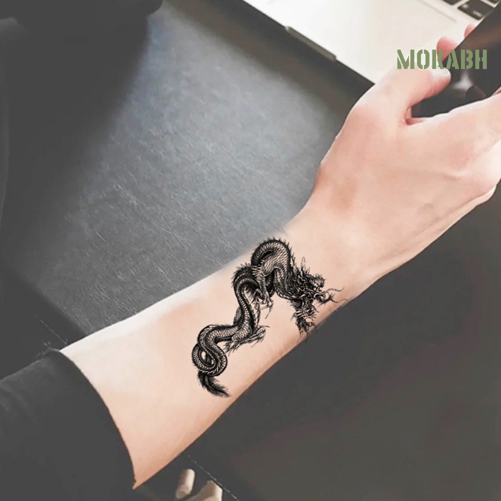 Set 5 Hình Xăm Dán Họa Tiết Trắng Đen Không Phai Màu Có Thể Tháo Rời