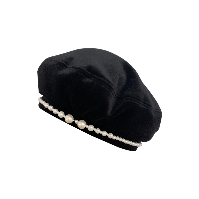 Mũ nồi beret đính hạt ngọc trai nhân tạo phong cách Hàn Quốc thanh lịch thời trang mùa thu dễ phối đồ dành cho nữ
