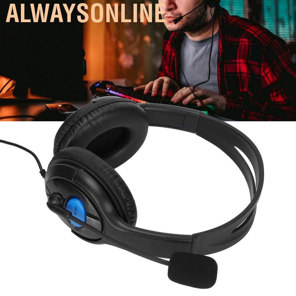 Alwaysonline Stereo Game Headphones Noise Cancelling Adjustable Microphone Mute with Mic for PC Black Blue