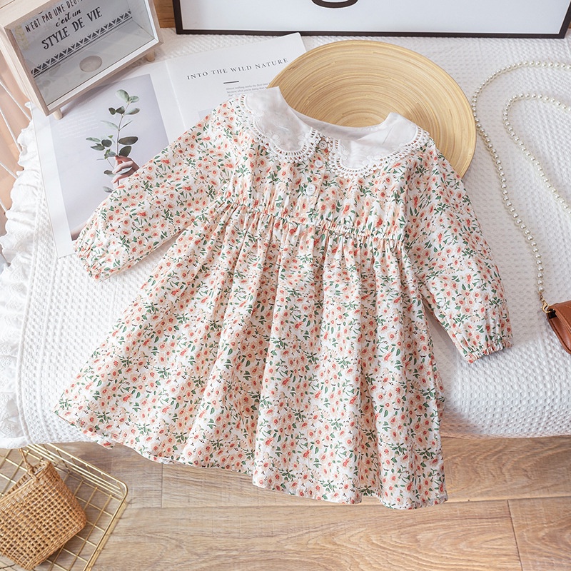 Đầm Tay Dài In Hoa Cho Bé Gái Từ 1-10 Tuổi