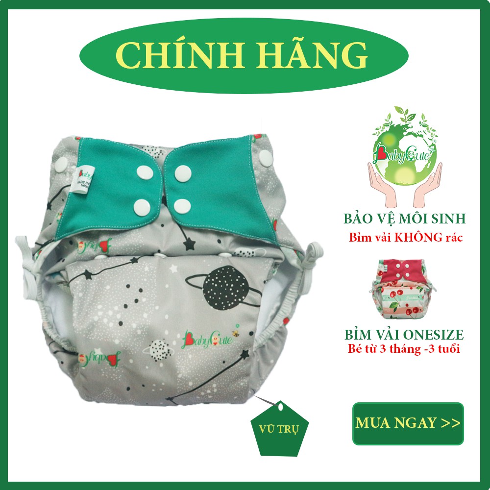 [ONE SIZE] Bỉm Tã vải BabyCute Siêu chống tràn (gồm 1 vỏ + 1 lót) size cho bé từ 5kg-25kg, mặc ngày và đêm