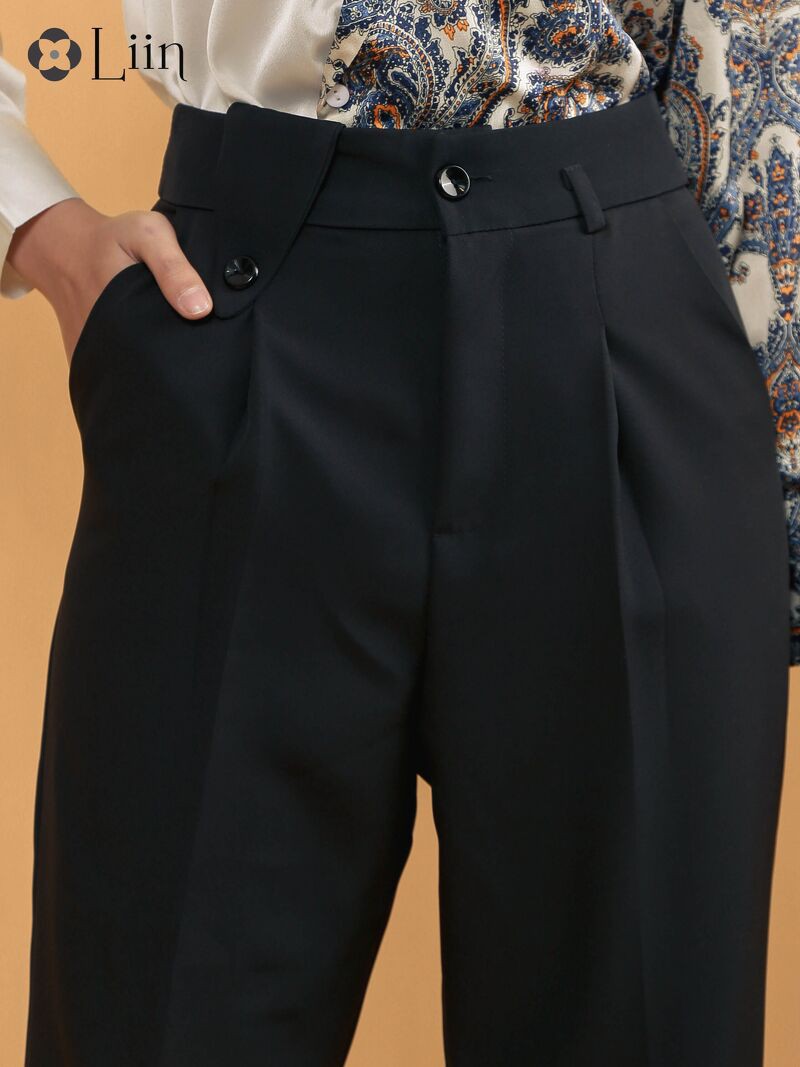 Quần baggy nữ công sở LINBI thiết kế basic, màu đen lịch lãm, trẻ trung, đủ size Q3348 | BigBuy360 - bigbuy360.vn