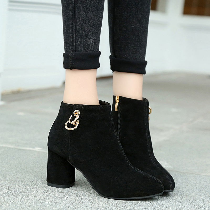 Giày bốt martin cao gót mũi nhọn size 34-43 thời trang thu đông sành điệu cá tính cho nữ