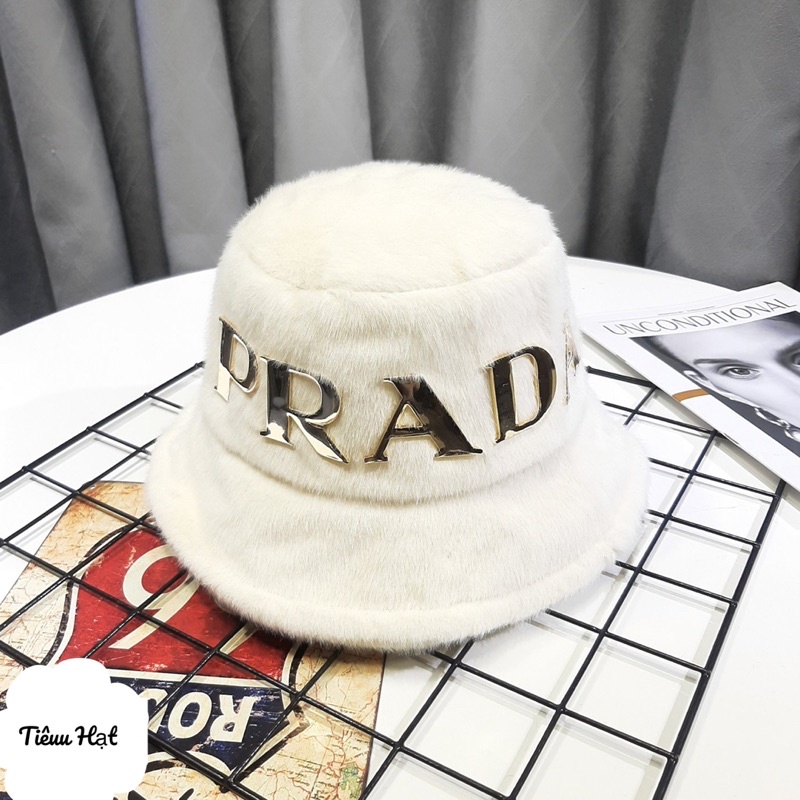 Mũ bucket lông Prada