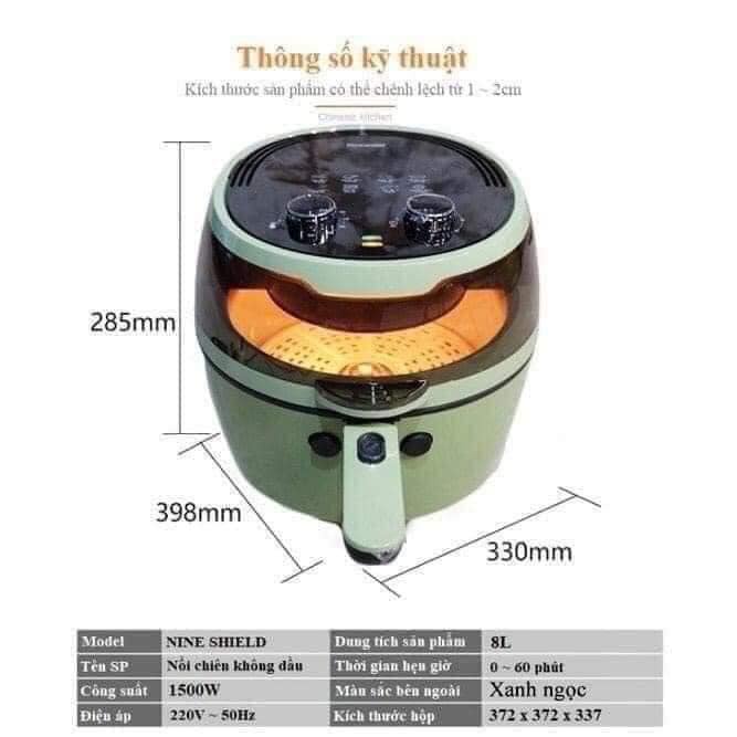 Nồi Chiên Không Dầu Cho Gia Đình Nine Shield Dung Tích 8L Đa Năng Cực Tiện Lợi