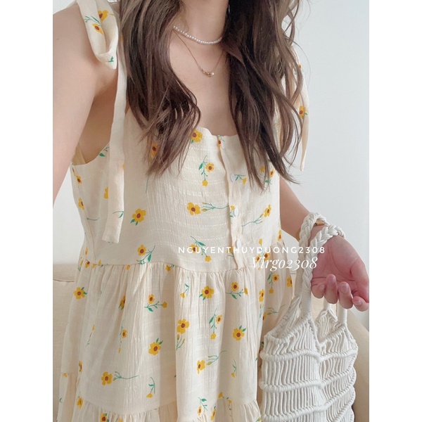 [HÀNG SẴN]VÁY-ĐẦM 2s NƠ VAI HOA CÚC VÀNG “DAISY DRESS” SIÊU XINH