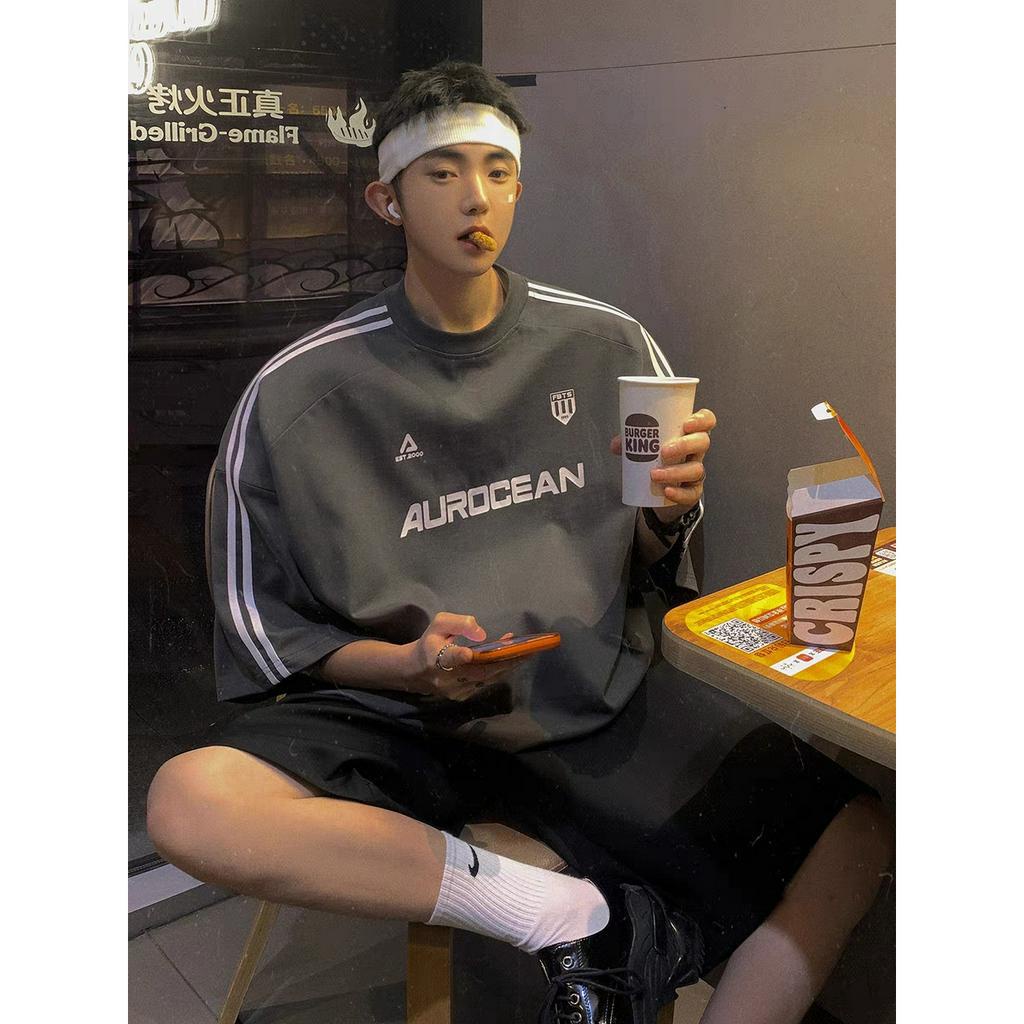 Áo Thun cotton Tay Lửng Họa Tiết Kẻ Sọc Phong Cách Thể Thao Vô Cực 320g Cho Nam