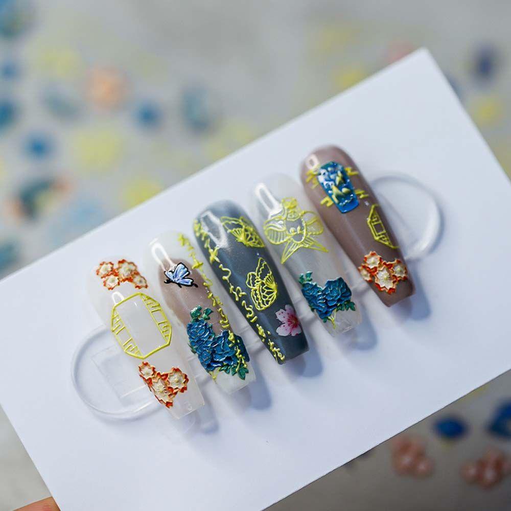 OCEANMAP Miếng Dán Trang Trí Móng Tay Tự Dính Họa Tiết Hoa / Bướm / Trái Tim Kiểu Trung