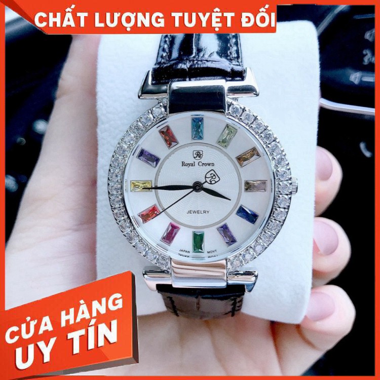 (BBR)  Đồng hồ nữ Royal Crown 4604 xách tay chính hãng dây da (đen và đỏ, hồng)  - Bảo hành 12 tháng