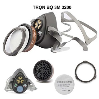 Trọn bộ mặt nạ phòng độc 3M 3200 (3200+phin lọc 3301CN+bông lọc 3N11+nắp giữ 385)