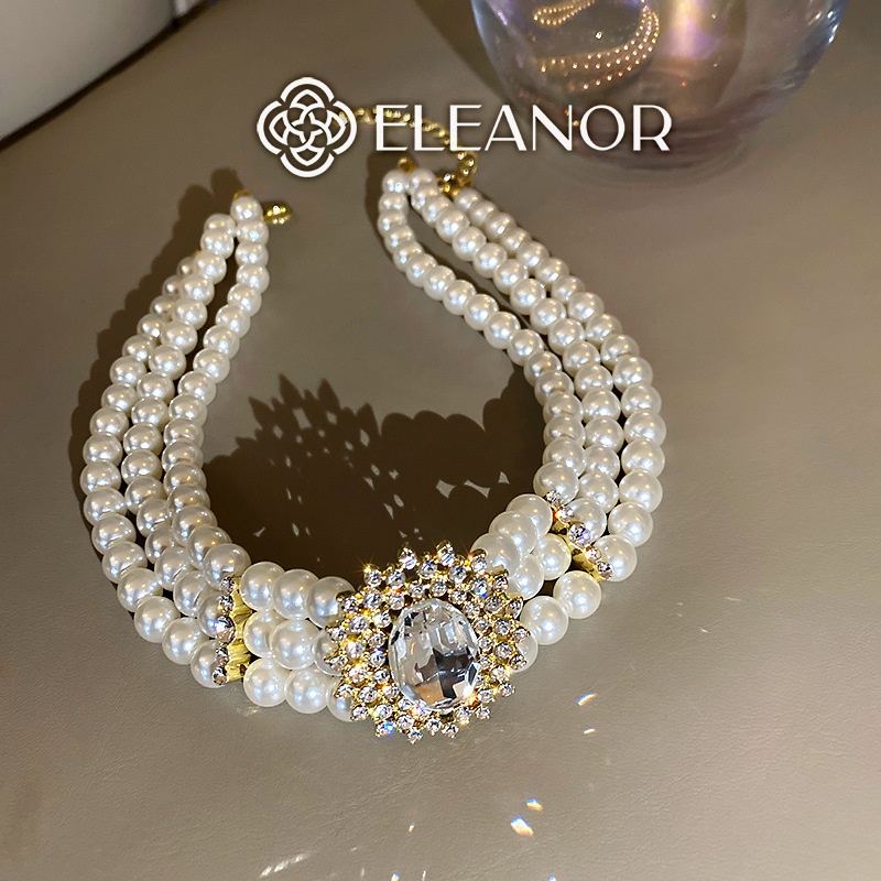 Dây chuyền nữ ngọc trai nhân tạo Eleanor Accessories choker mặt đính đá phụ kiện trang sức 3881