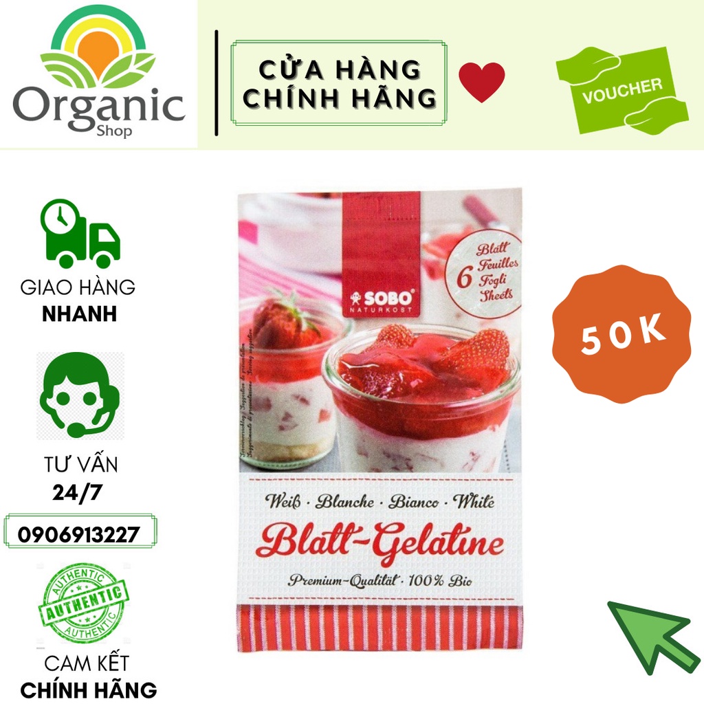 Gelatine Hữu Cơ Dạng Lá Sobo 10g (6 lá)