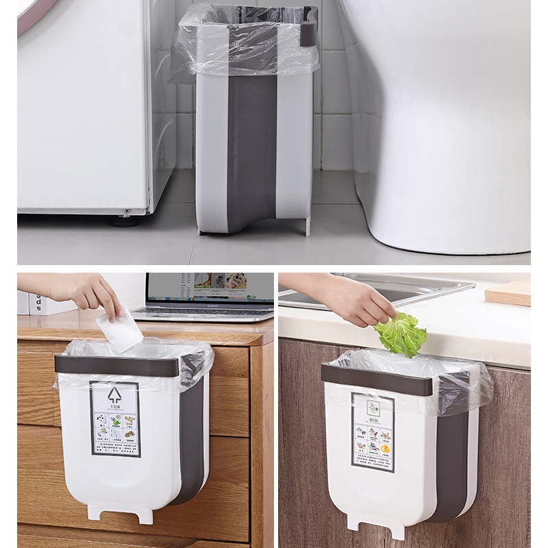 Thùng rác gấp gọn thông minh tiện lợi bằng nhựa đa năng sử dụng cho nhà bếp, nhà tắm,văn phòng