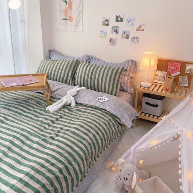 Bộ Chăn ga gối Cotton poly kẻ SUNNYBedding -chăn mền,drap giường,vỏ gối nằm. | BigBuy360 - bigbuy360.vn