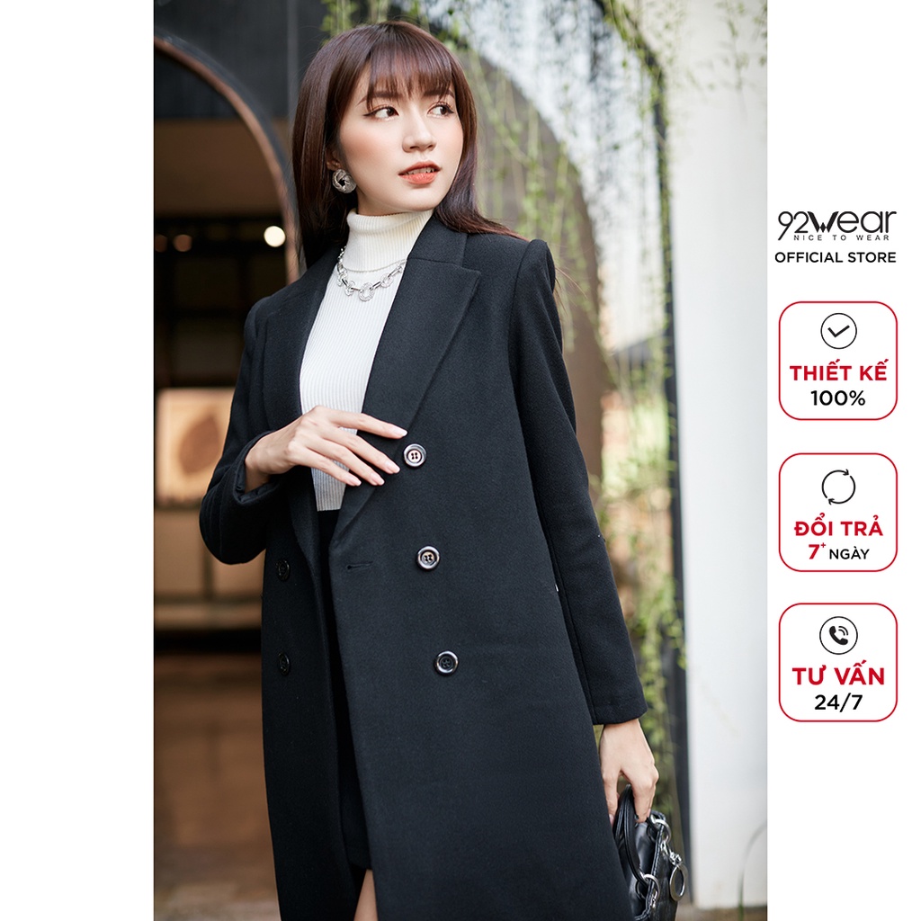 Áo khoác dạ nữ dáng dài 92WEAR, thiết kế thời thượng, tôn dáng, chất liệu dạ cao cấp KDA1739 | BigBuy360 - bigbuy360.vn