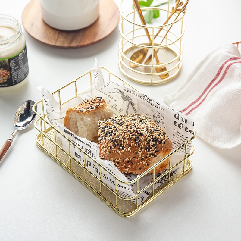 Household Golden Iron Art Stationery Storage Basket Desktop organization Storage Basket Bathroom Supplies Storage Rack