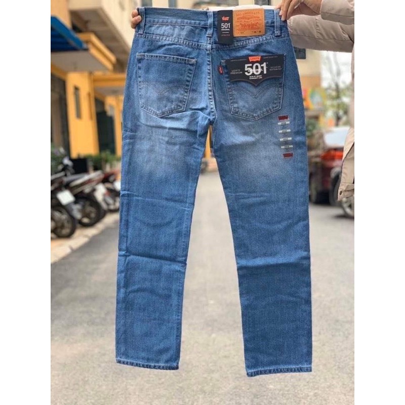 Quần jean nam xuất xịn ống suông 501 màu xanh trung-jean co giản nhẹ | BigBuy360 - bigbuy360.vn