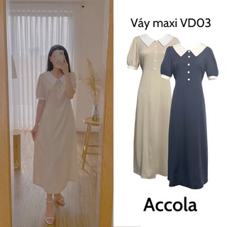 Đầm suông váy cổ điển kiểu pháp cổ điển vintage kèm dây buộc eo viền tay Accola VD03