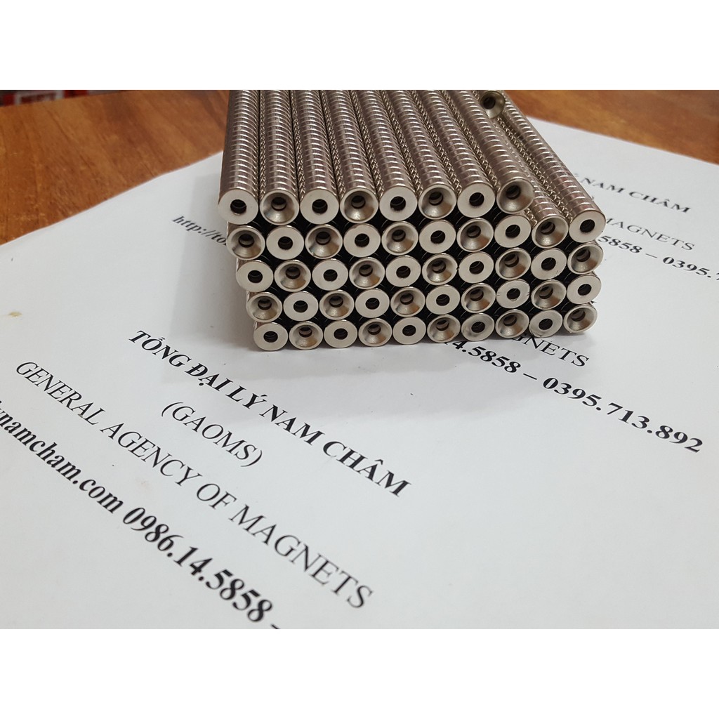 Nam châm 8x3 lỗ 3mm, nam châm viên có lỗ vát bắt vít lực hút mạnh