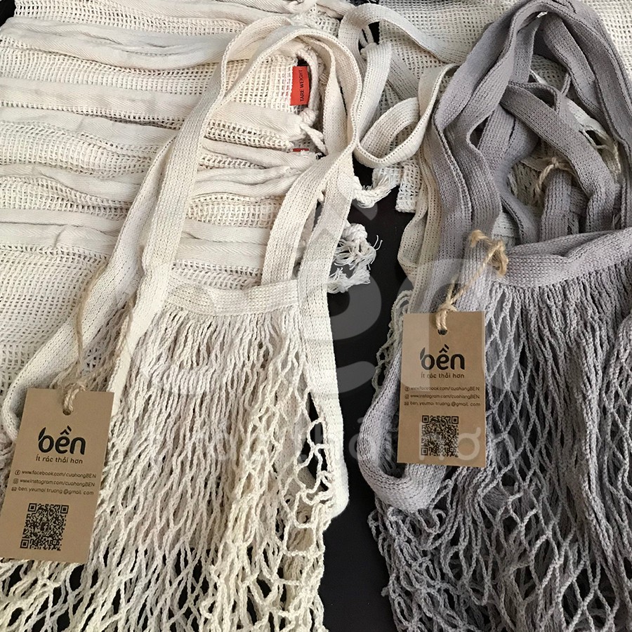 Túi Lưới Cotton có quai dài phong cách vintage đi chợ đi biển thân thiện môi trường