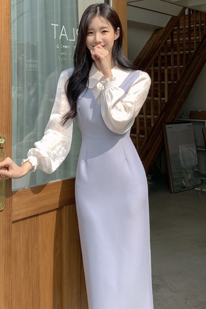 Set Áo Sơ Mi Dài Tay Và Đầm Yếm Hai Dây Phong Cách Hàn Quốc Dành Cho Nữ