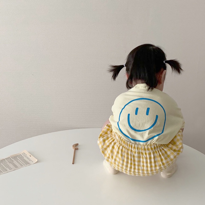 Áo thun tay ngắn in hình mặt cười và quần short thời trang mùa hè cho bé 0-3 tuổi