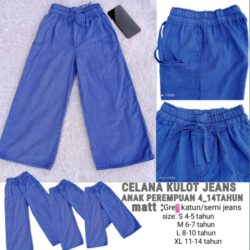 Quần Jeans Culottes Dài Cho Bé Gái Từ 4-13 Tuổi