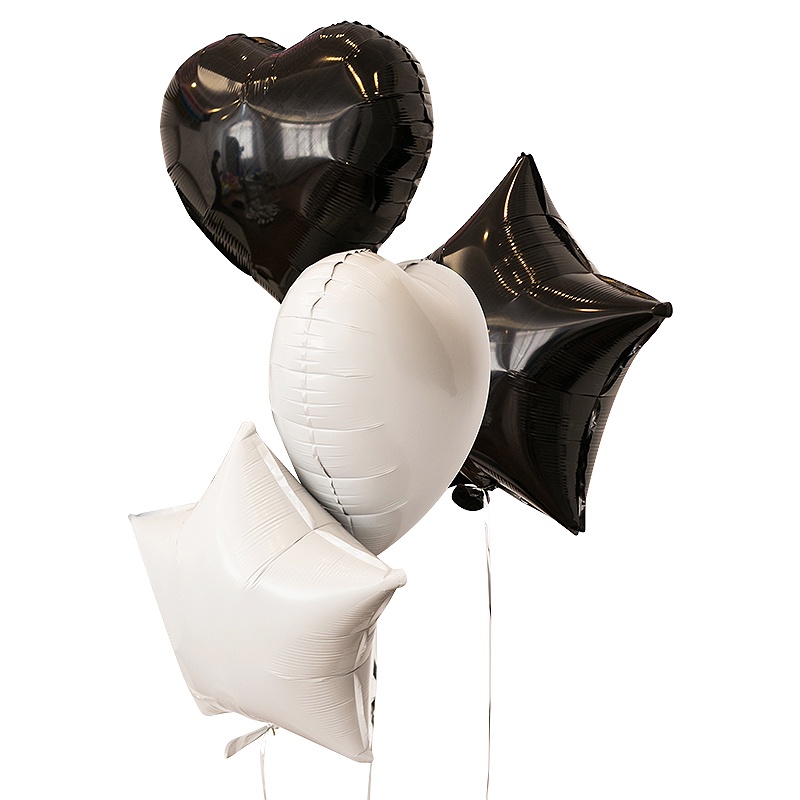 1 Bong Bóng Khí Helium Hình Ngôi Sao Trái Tim Màu Trắng Và Đen 18 Inch