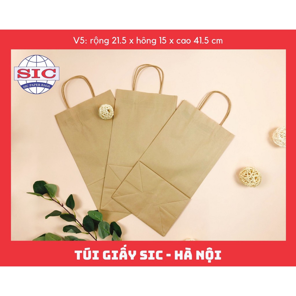 [SET 100 CHIẾC] TÚI GIẤY KRAFT V5-21,5x15x41,5cm CÓ QUAI (ẢNH THẬT)