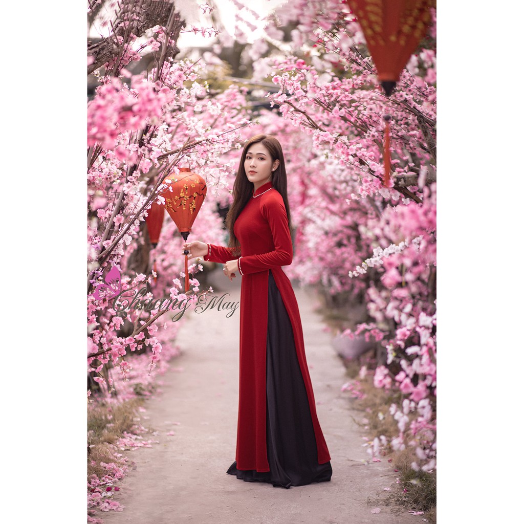 Áo dài nhung đính đá ngọc ⚡FREESHIP⚡ Áo dài truyền thống sang trọng, vải co giãn đẹp