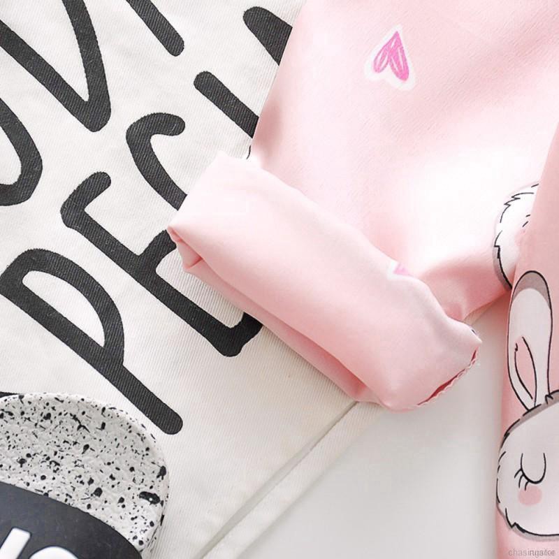 ruiaike  Baby Kids Girls Boys Long Sleeve Cartoon Rabbit Silk Satin Blouse + Pants Pajamas Sleepwear Set