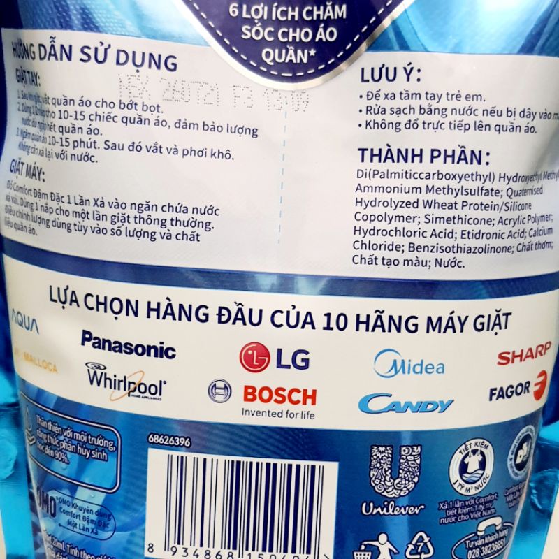 Nước Xả Comfort 1 Lần Xả Hương Ban Mai Bảo Vệ Sợi Vải Và Màu Sắc