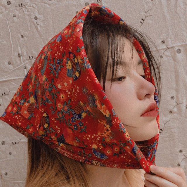 Khăn vải bandana giáng sinh hoa đỏ vintage TIEMMAYKEOKEO khăn turban phong cách hongkong, phụ kiện decor noel xmas
