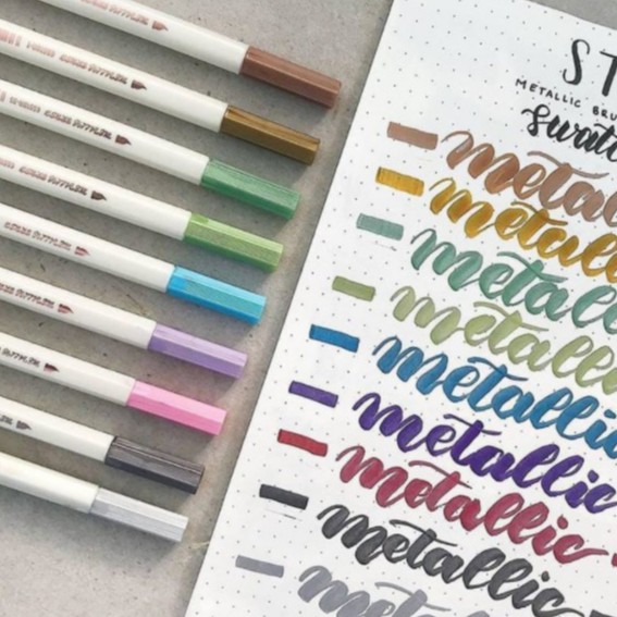Bút lông mềm 10 màu sắc đầu Brush có nhũ Metallic Marker Pen Drawing Bút