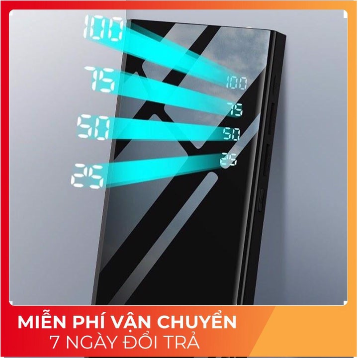 Sạc dự phòng 30000mAh Tích Hợp Sạc Nhanh Fast Charge Mặt Kính Đen hiển phần trăm thị pin