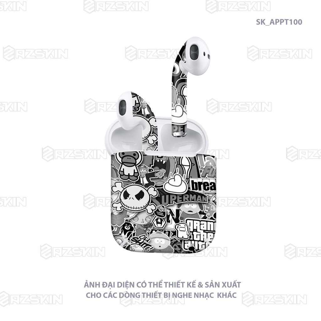 Dán Skin Hình Airpod 1/2/Pro Mẫu Sticker Black &amp; White |SK_APPT100| Chất Liệu PVC Chống Nước, Bền Màu, Cắt Sẵn Khuôn