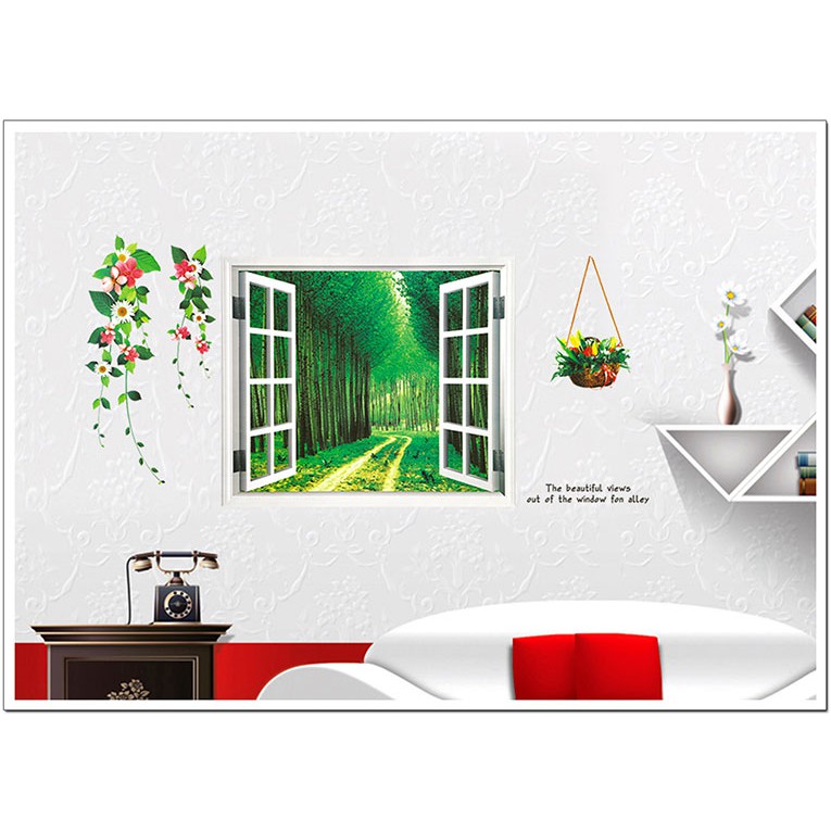 Decal dán tường CỬA SỔ 3D - RỪNG XANH AY914