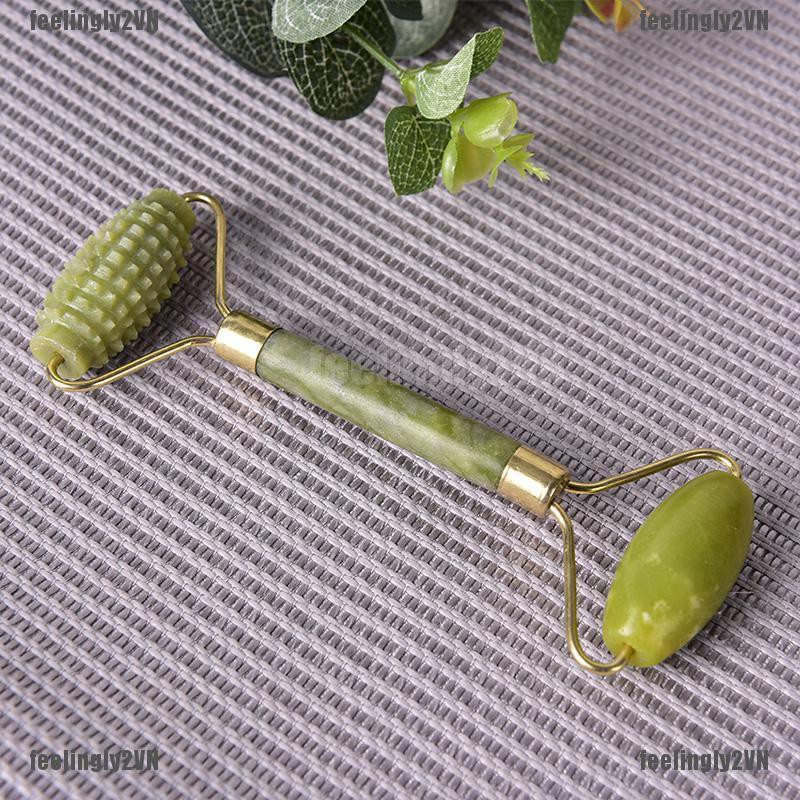 Cây lăn mát-xa mặt/cơ thể thiết kế 2 đầu đá ngọc bích tự nhiên