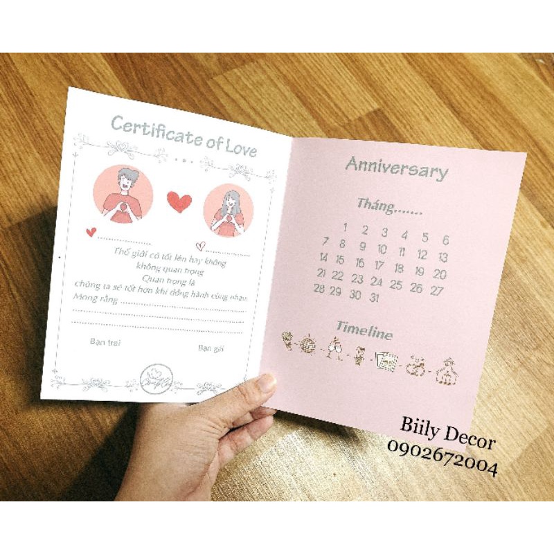 thiệp certificate of love
