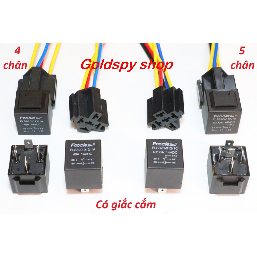 Rơ le trung gian 4 chân - 5 chân 12V/40A - Relay trung gian 4 chân - 5 chân 12V/40A (có giắc cắm)