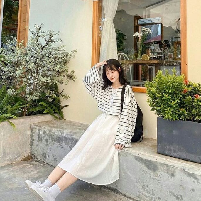 Chân váy đũi dài có lót trong 𝐒𝐓𝐘𝐋𝐄 𝐔𝐋𝐙𝐙𝐀𝐍𝐆 - Chất vải đũi mềm mại - Chân váy xòe màu Trắng [HOT 2021] | BigBuy360 - bigbuy360.vn