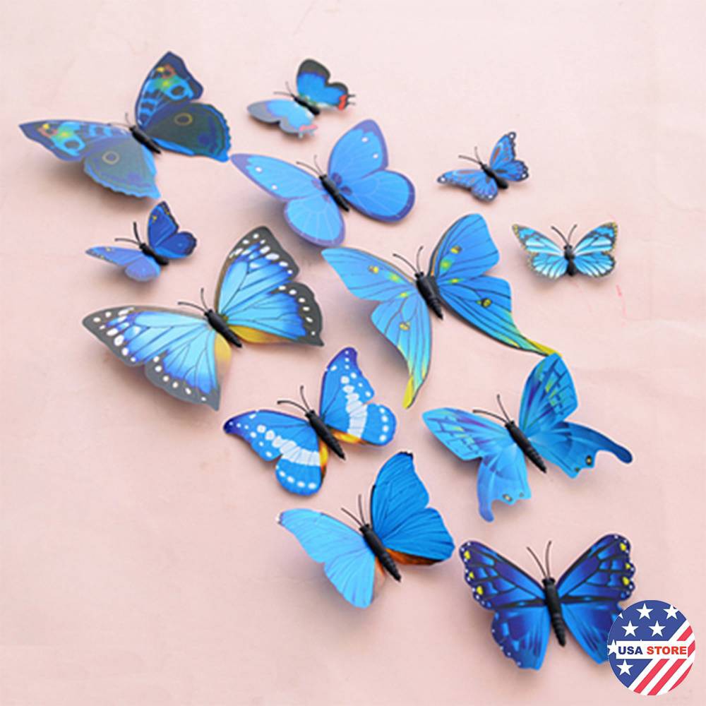 [Chọn Màu] Set 12 CON BƯỚM Tạo Hình 3D - Hình Dán Trang Trí Tường - Có Nam Châm Gắn Tủ Lạnh, Cửa Sổ