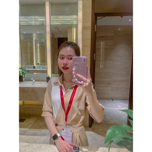 VÁY PHỐI 2 MẦU ĐAI EO TAY BỒNG CHO NỮ_PASS