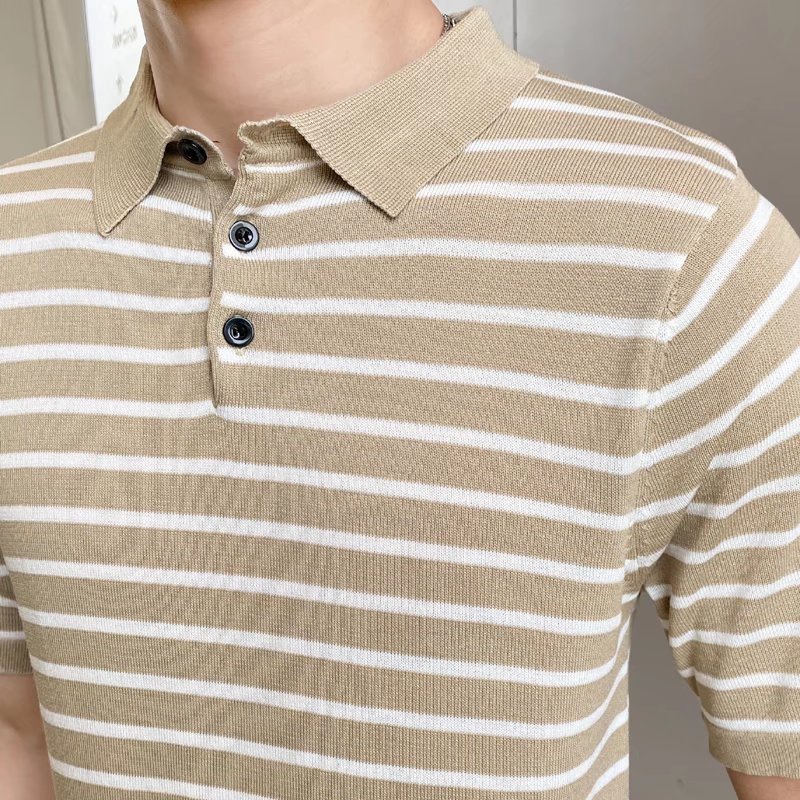Áo Thun Polo Cổ Bẻ Họa Tiết Kẻ Sọc Thời Trang Chất Lượng Cao Cho Nam Hàn Quốc áo phông rộng simple Sọc áo polo nam fashion áo phông nam có cổ áo thun nam có cổ from rộng áo thun nam tay lỡ
