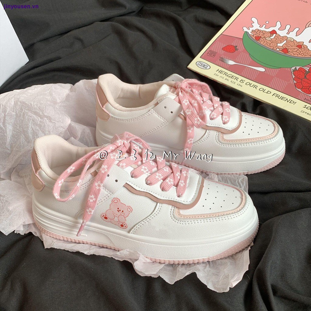 Giày thể thao thêu hình gấu nhỏ mùa thu năm 2021 phong cách ulzzang Hàn Quốc cho nữ