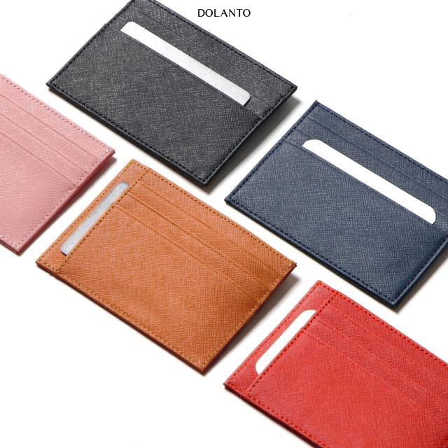 VÍ ĐỰNG THẺ MINI Cardholder ZERO Nhỏ Gọn Da Thật Vân Saffiano Cao Cấp Chống Thấm Nước Unisex Thương Hiệu DOLANTO