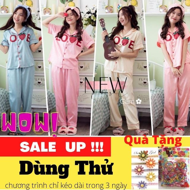 [ Gấm Loại 1] Bộ Đồ Ngủ Nữ Gấm Thời Trang Love-Dâu,Hàng May  Kĩ Mềm Mại-Mát Tay-Không Nhăn