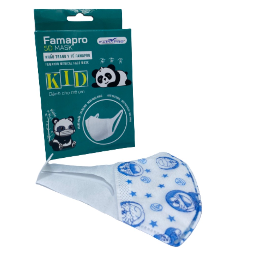 [5D MASK KID QUAI VẢI HỘP 10 CÁI] Khẩu trang y tế trẻ em kháng khuẩn 3 lớp Famapro