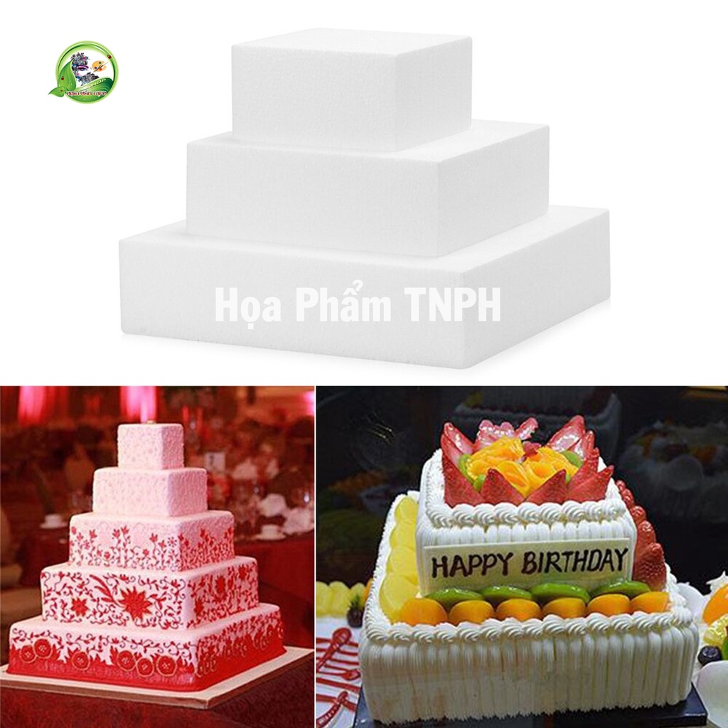 Khuân Xốp Hình Vuông Màu Trắng Đường Kính Dày 7 Cm Dùng Làm Mô Hình Bánh Kem Trang Trí Lễ Cưới Valentin Sinh Nhật